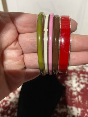 Colorful Enamel Bangle Stack - Red, Brown, Pink, Cream, Olive